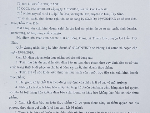 CHỨNG NHẬN AN TOÀN VỆ SINH THỰC PHẨM