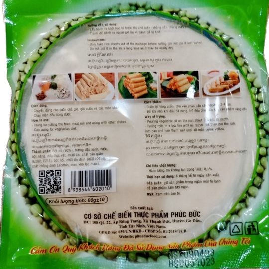 BÁNH TRÁNG BÒ BÍA ĐẬU XANH 16 Cm - 80g - 25 Cuốn